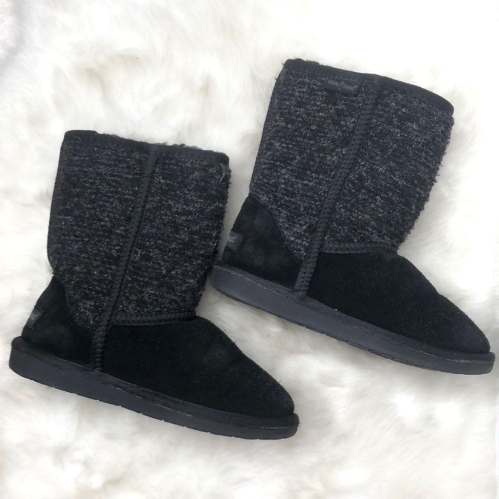 Minnetonka Black Mid-Length Leather Suede Sheepskin Boots 6
